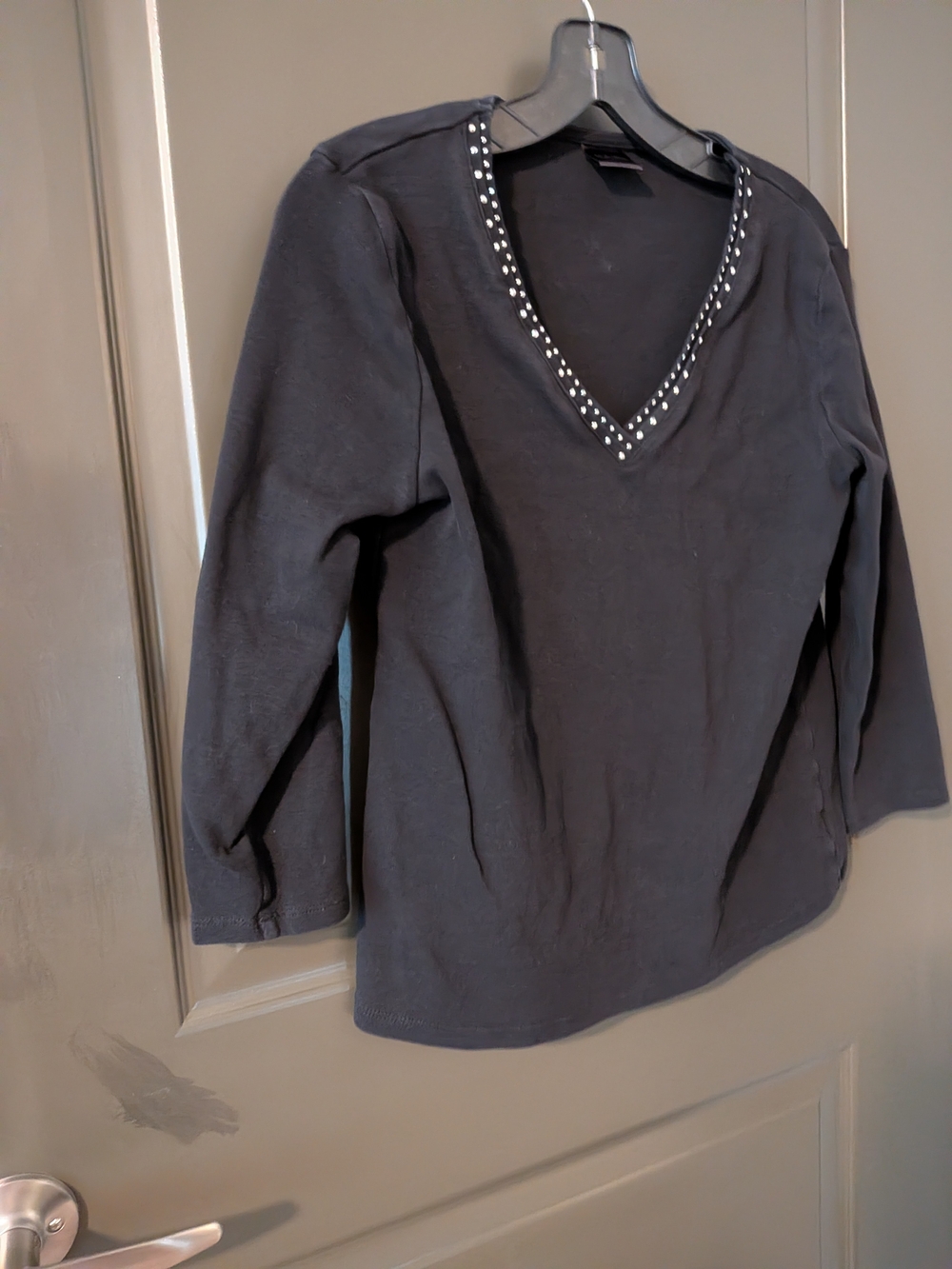 Rafaella Black V-Neck Top with Studded Trim